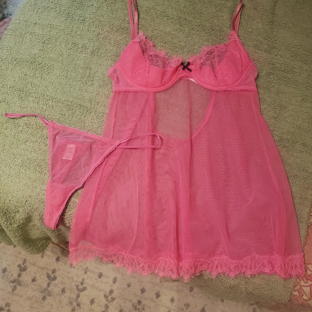 Victoria's Secret Pink Sheer Lace Chemise 36B